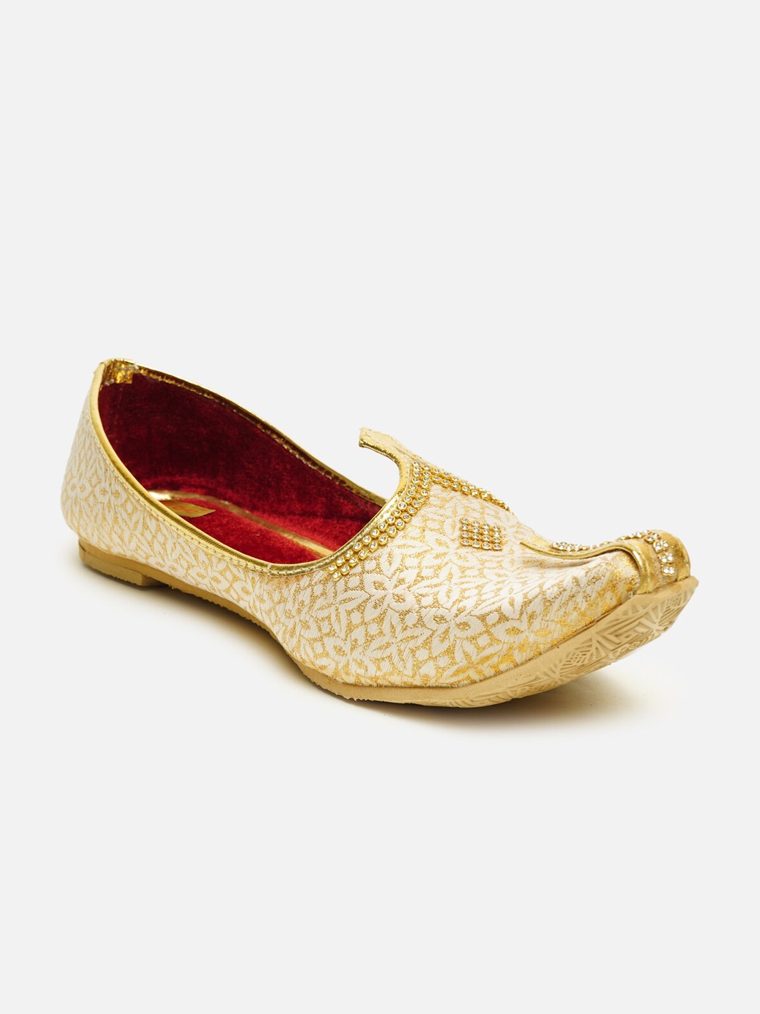 

Ta Chic Men Gold-Toned Woven Design Leather Mojaris
