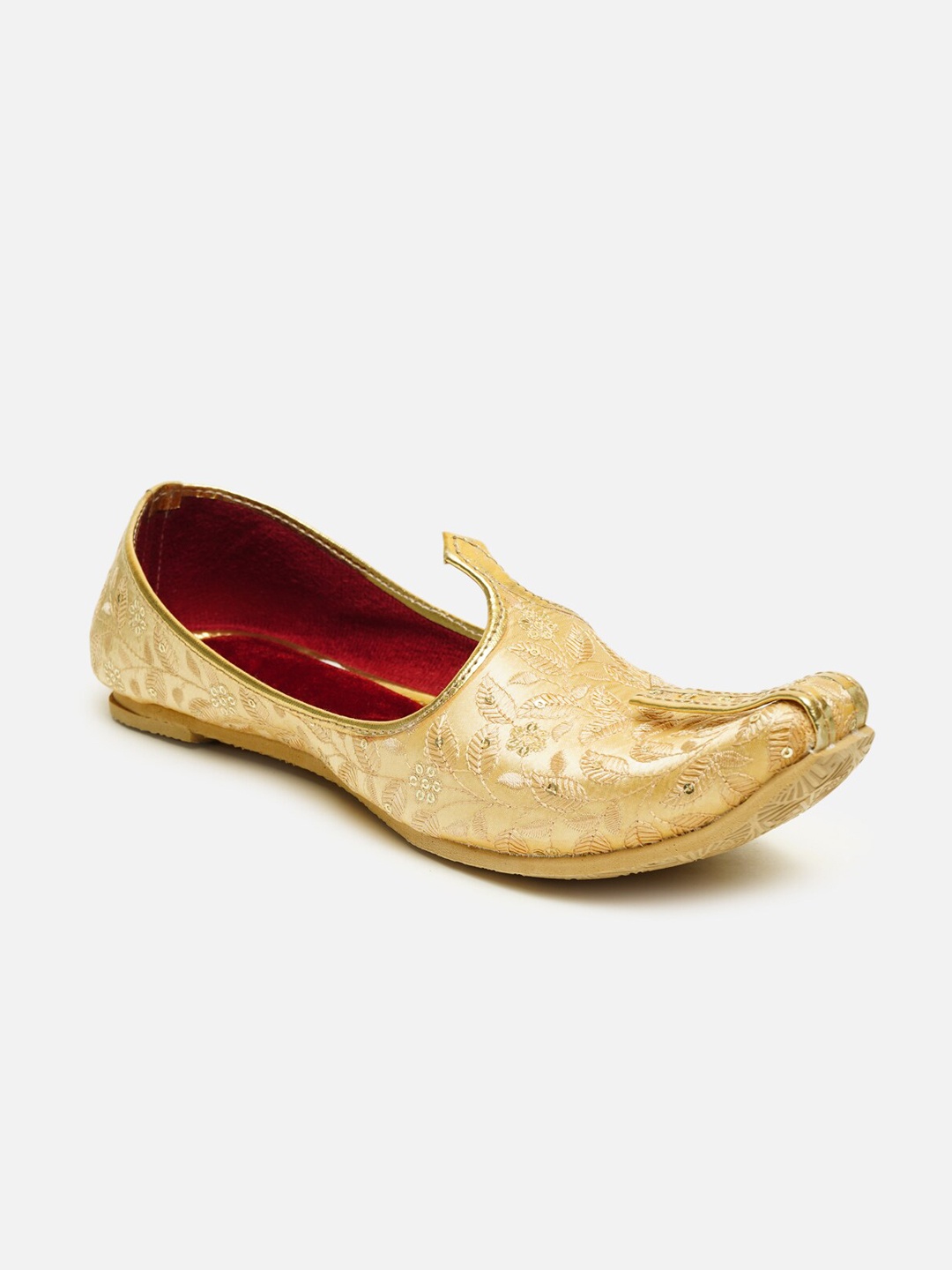 

Ta Chic Men Gold-Toned Woven Design Leather Mojaris