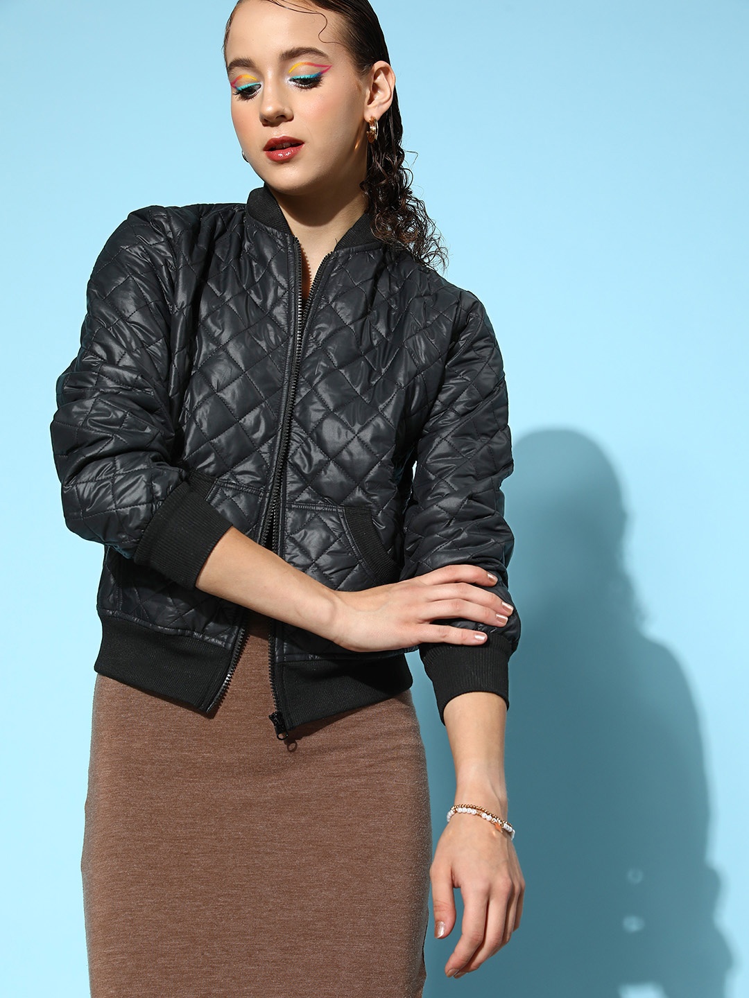 

SASSAFRAS Women Black Solid Quilted Jacket