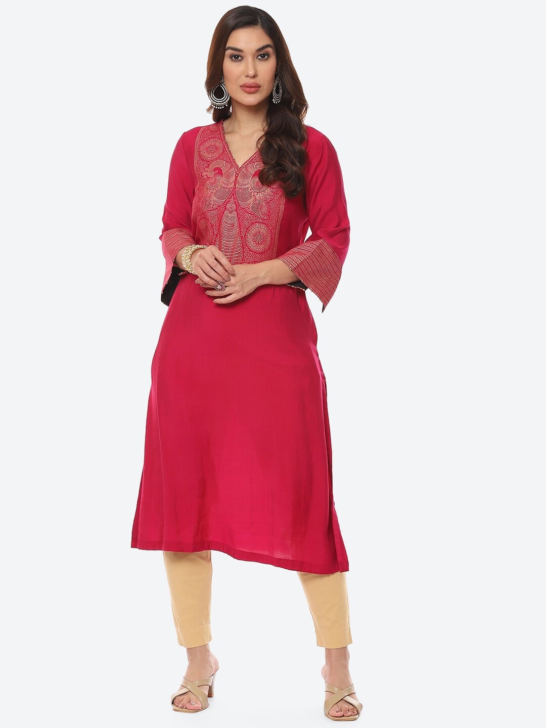 

Biba Women Fuchsia Yoke Design A-Line Kurta