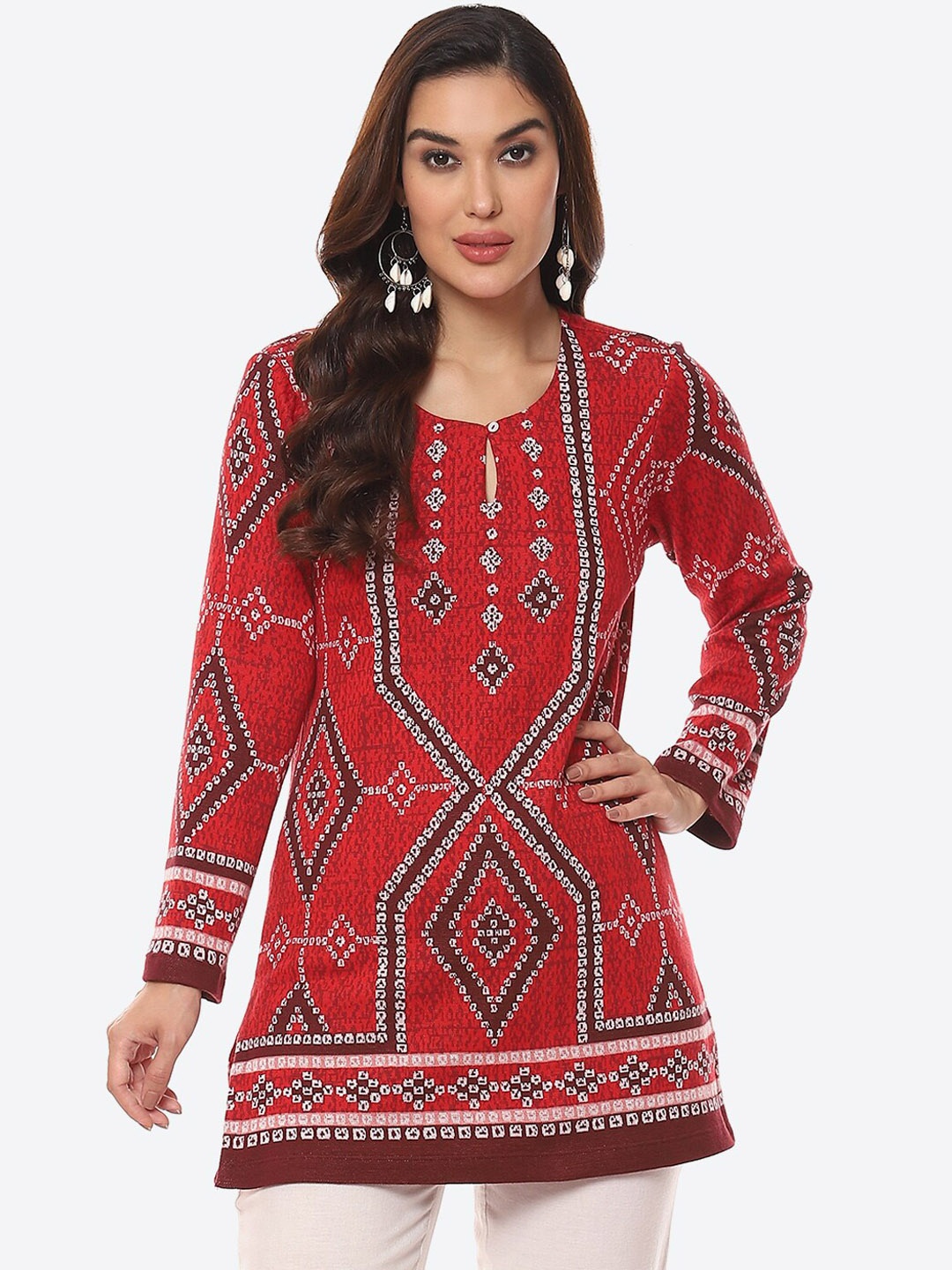 

Biba Red Geometric Printed Straight Fit Kurti