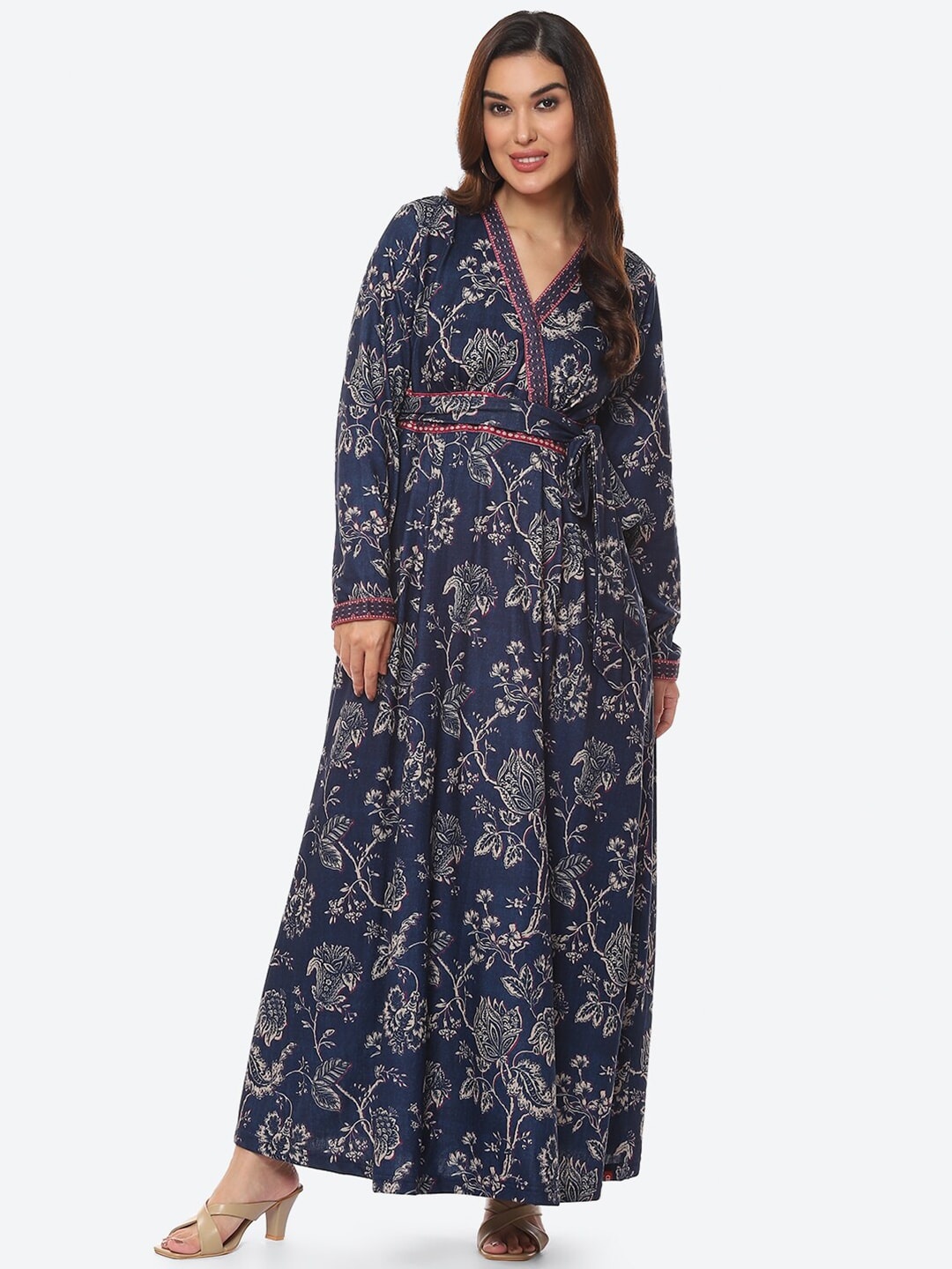 

Biba Women Blue Floral V Neck Maxi Dress, Navy blue