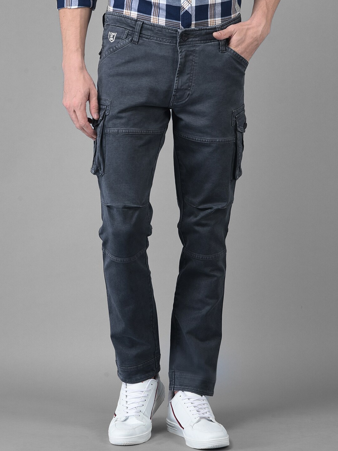 

Canary London Men Grey Smart Slim Fit Wrinkle Free CargosCotton Trousers