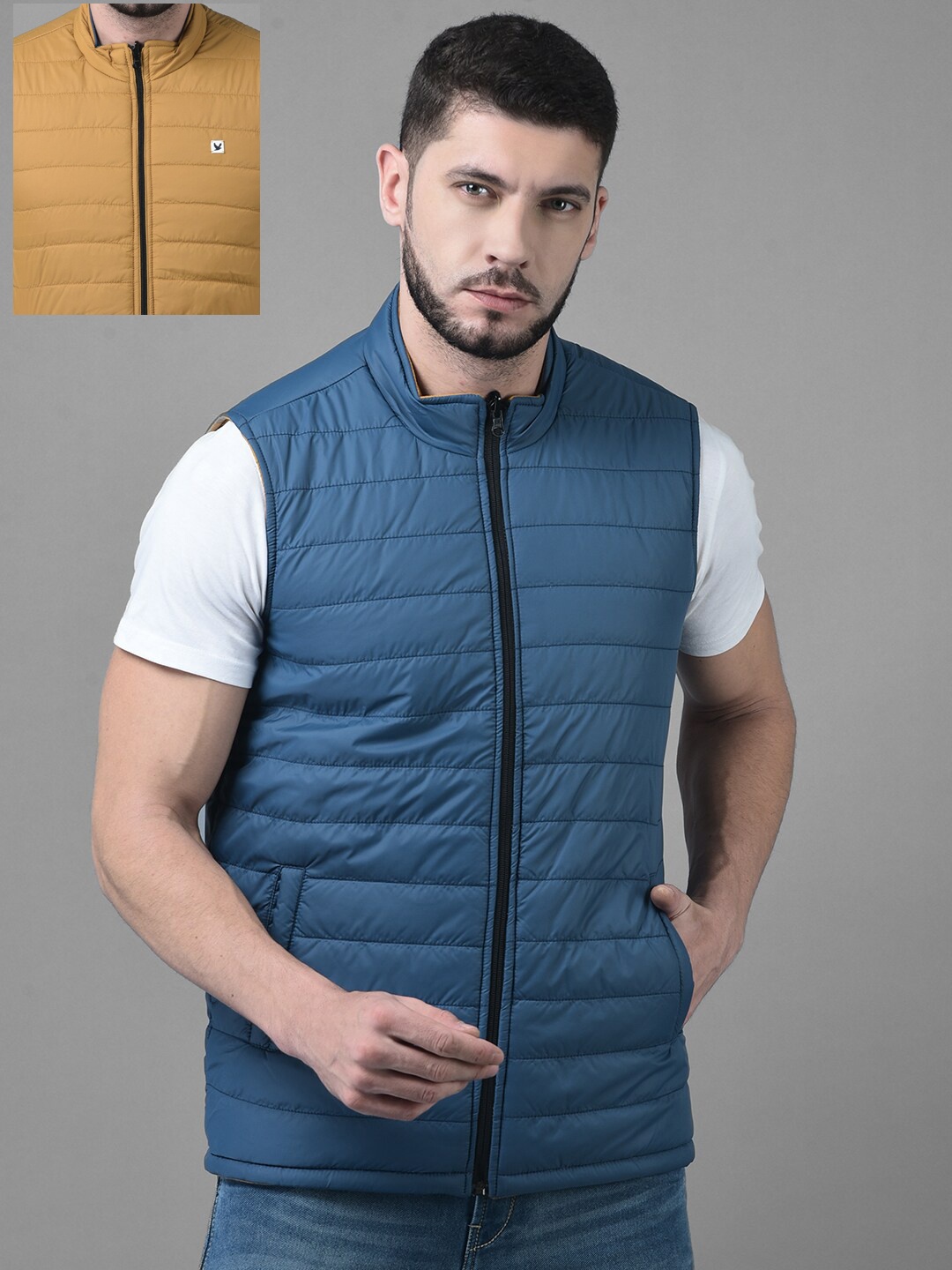 

Canary London Men Teal Mustard Reversible Padded Jacket