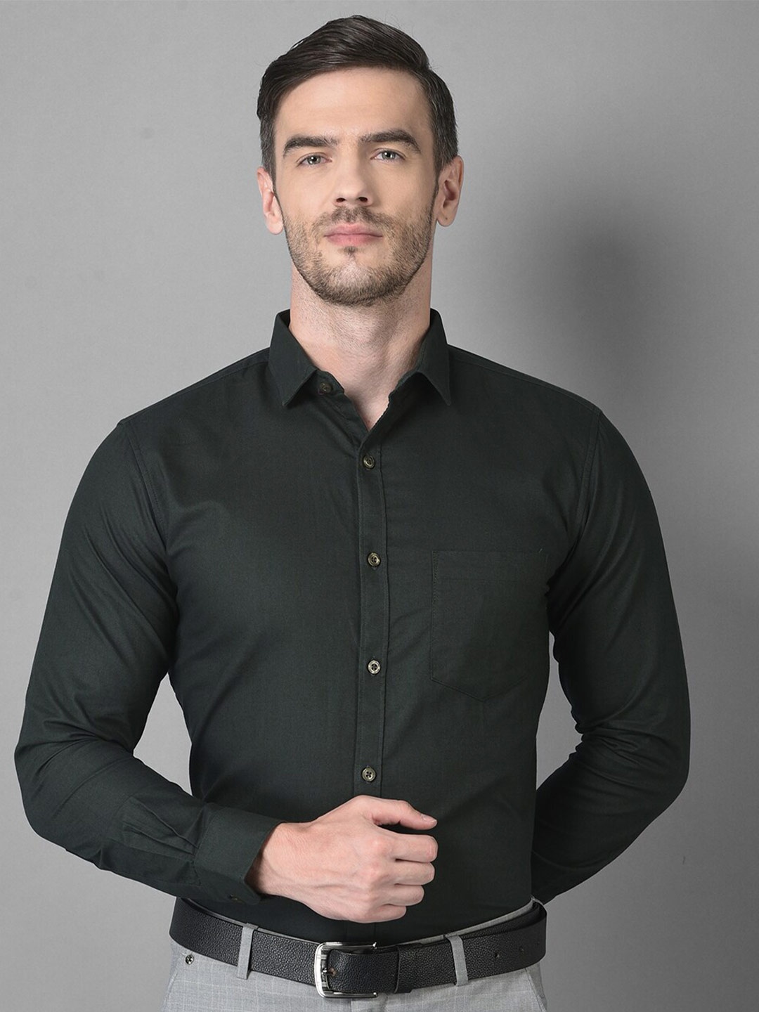 

Canary London Men Olive Green Smart Formal Cotton Shirt