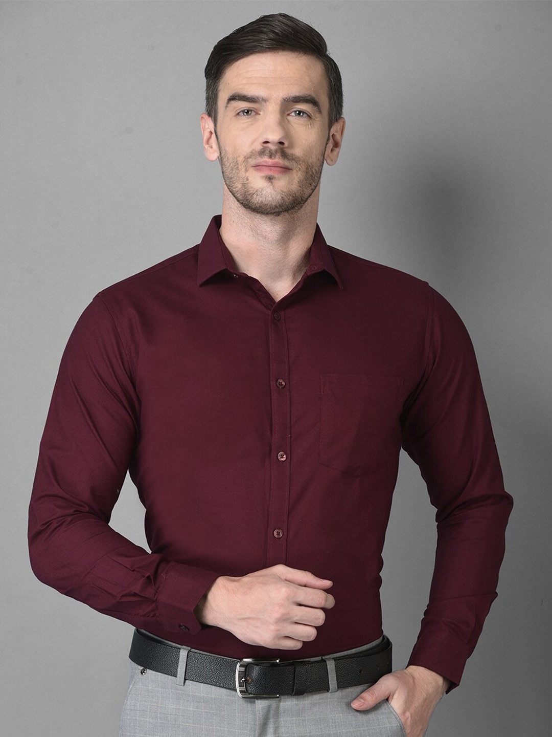 

Canary London Men Maroon Smart Formal Cotton Shirt