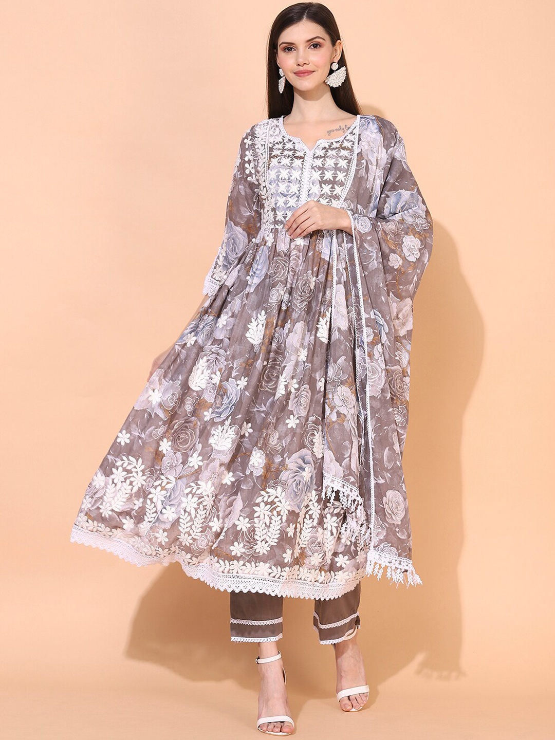 

Envy Me by FASHOR Women Mauve Embroidered A-Line Kurta with Trousers & With Dupatta