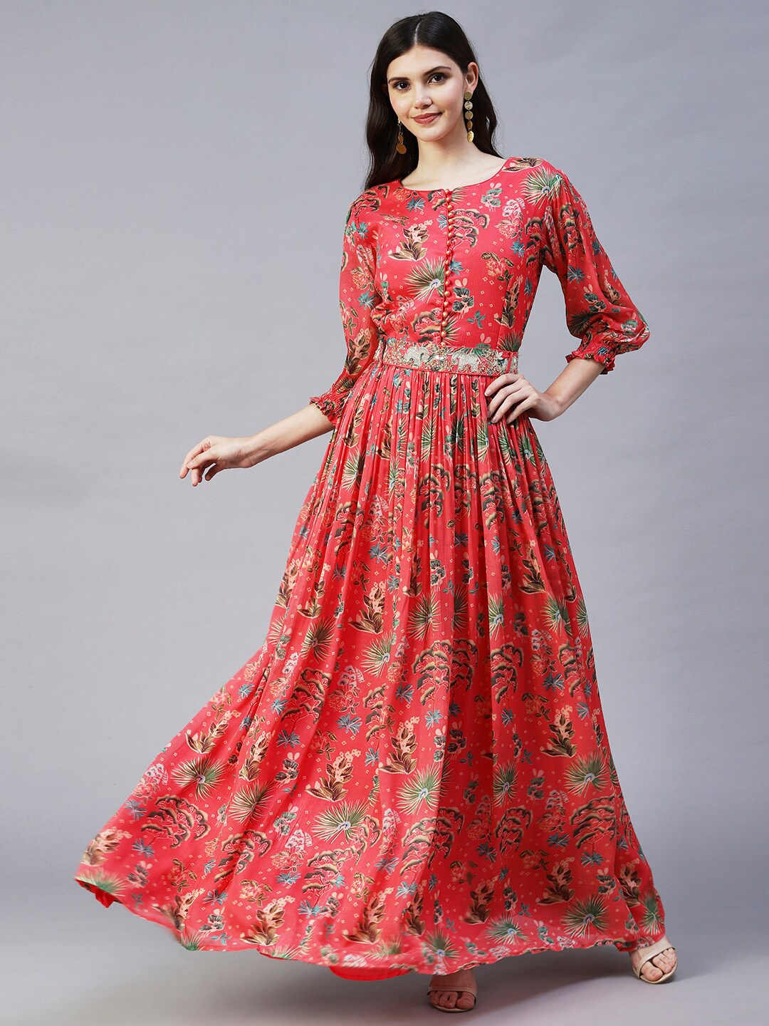

Envy Me by FASHOR Pack of 2 Women Red Tropical Chiffon Maxi Dress