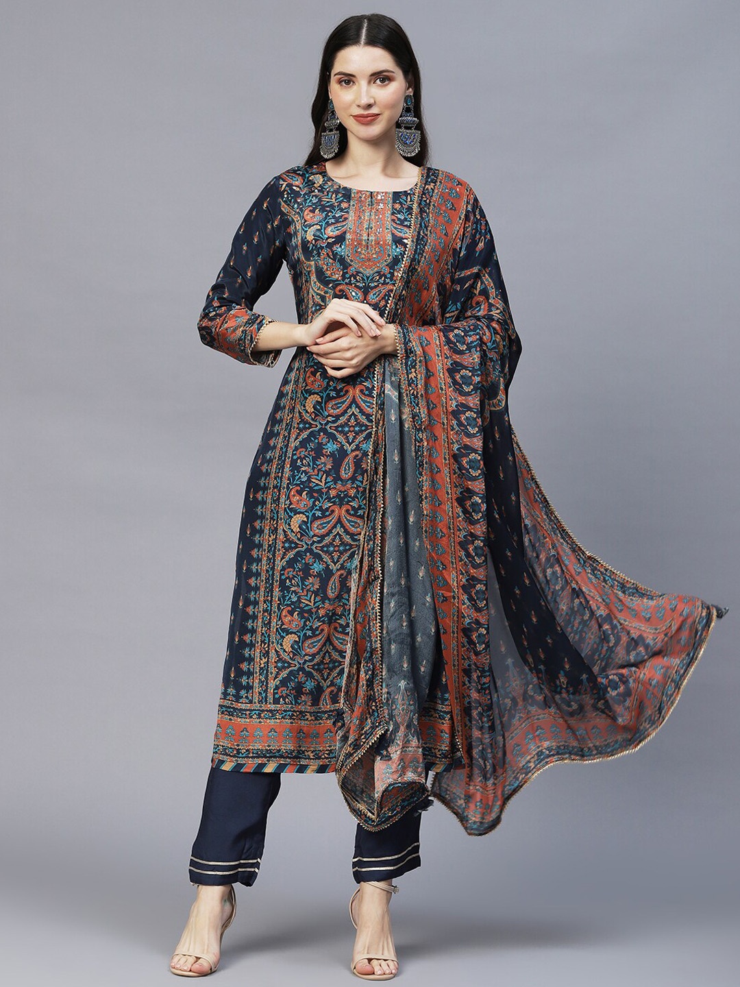 

Envy Me by FASHOR Women Blue Ethnic Motifs Printed Kurta with Trousers & With Dupatta