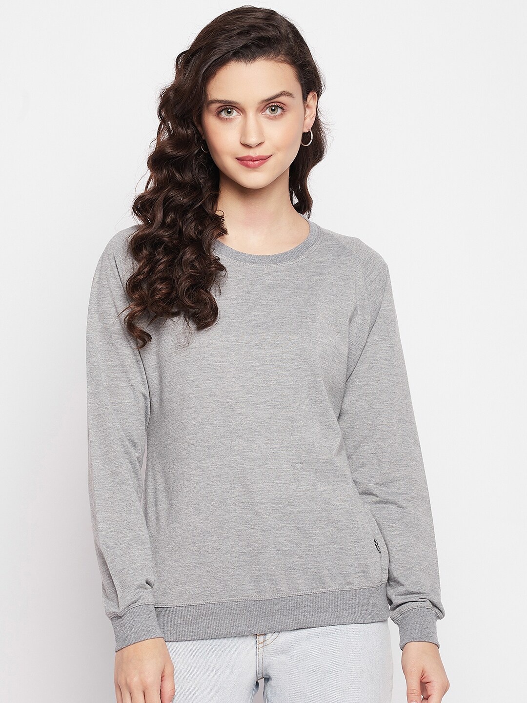 

FirstKrush Women Grey Round Neck Cotton Sweatshirt