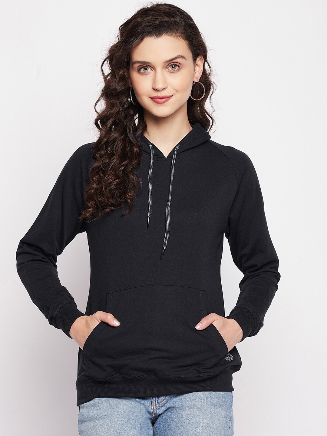 

FirstKrush Women Black Hooded Cotton Sweatshirt