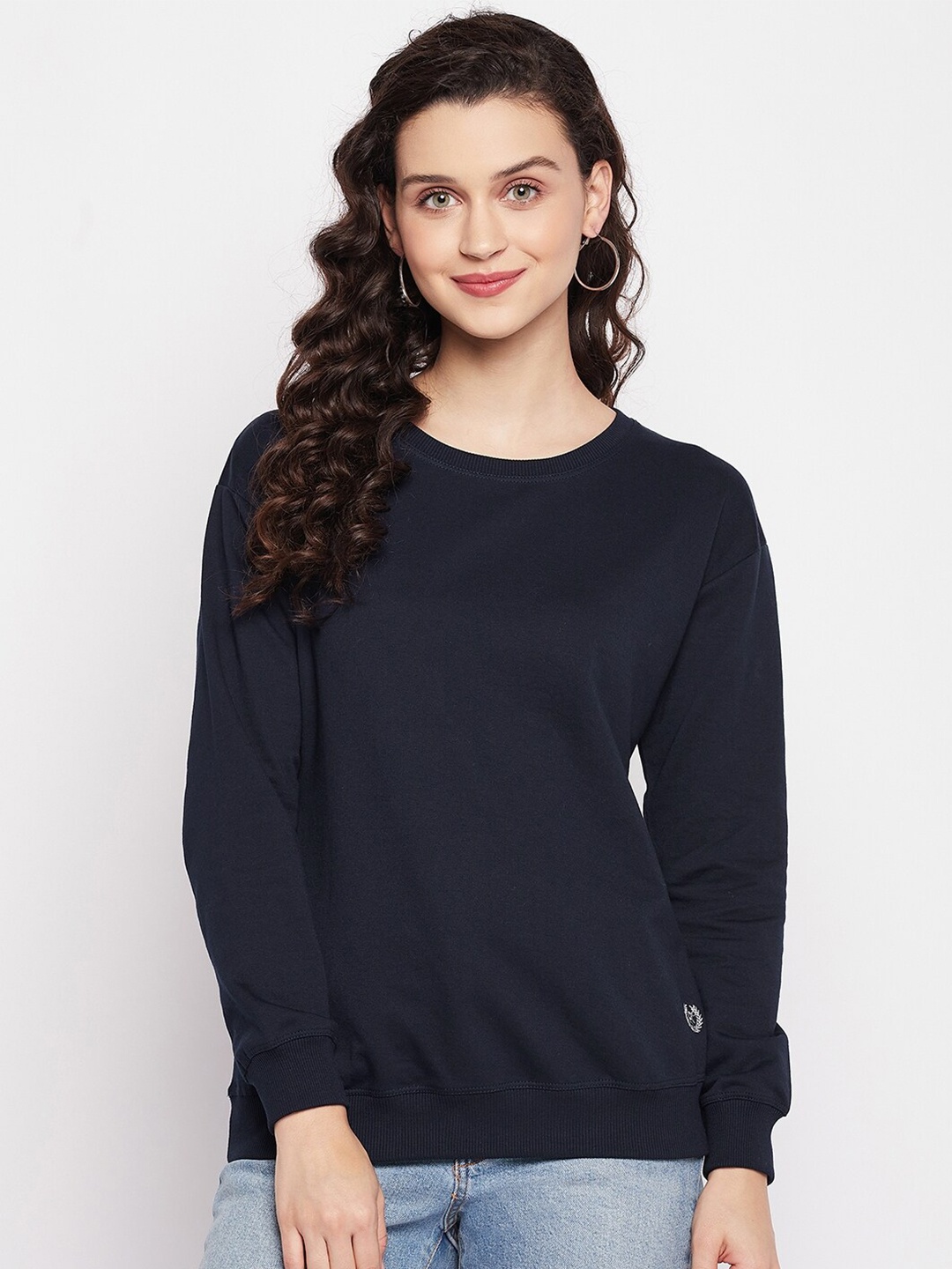 

FirstKrush Women Navy Blue Round Neck Cotton Sweatshirt