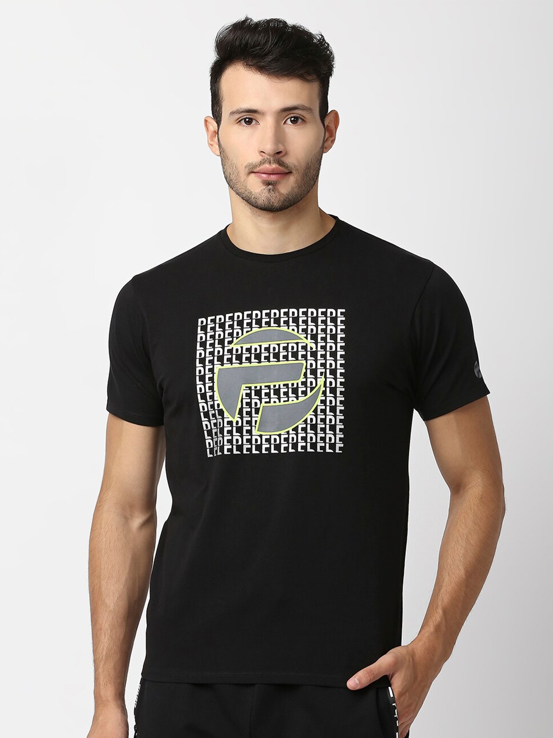 

Pepe Jeans Men Black Printed Slim Fit Cotton T-shirt