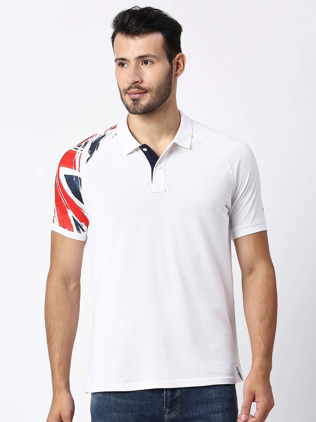 

Pepe Jeans Men White Printed Polo Collar Cotton T-shirt