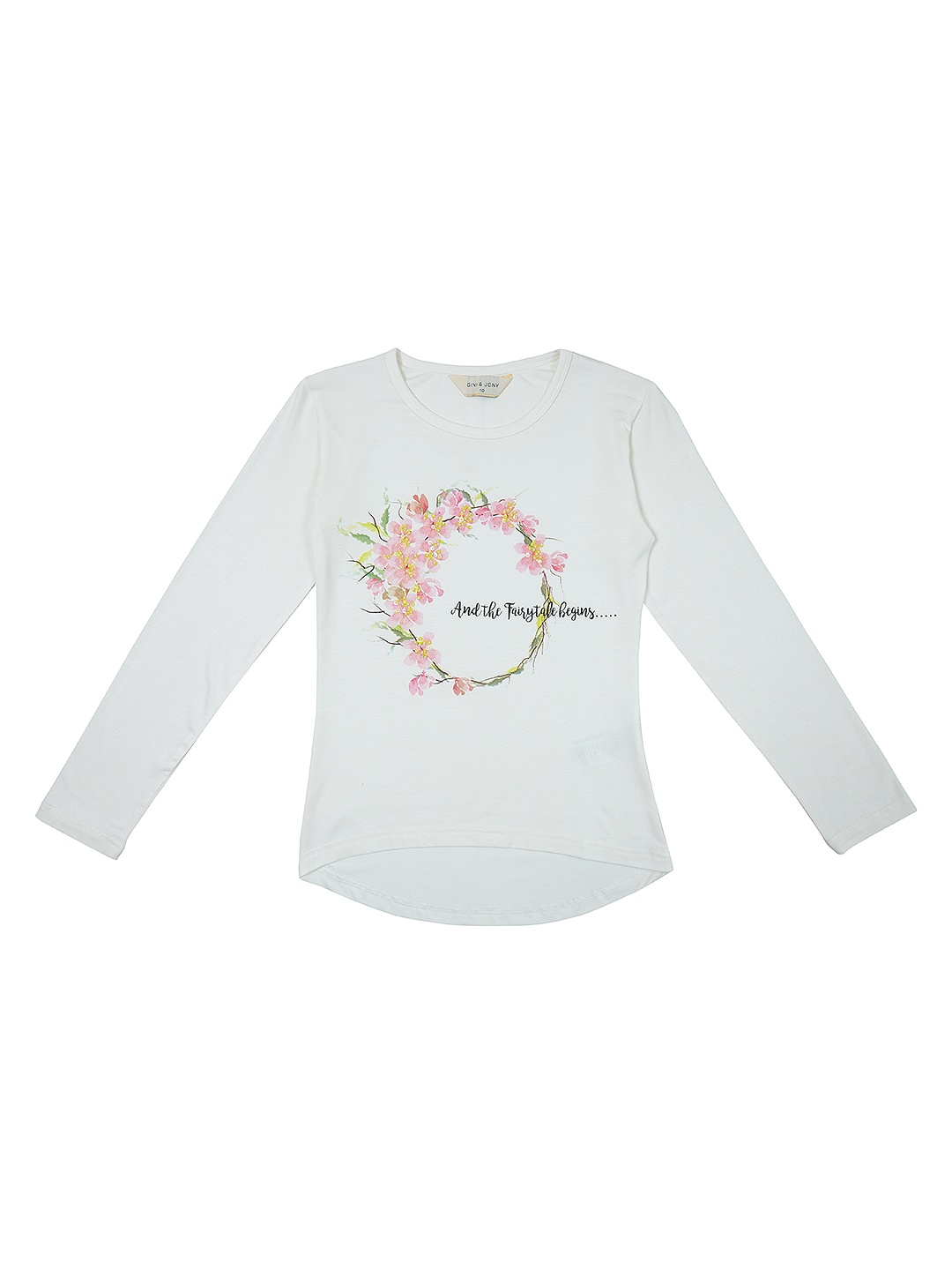 

Gini and Jony Girls White Printed Round Neck T-shirt