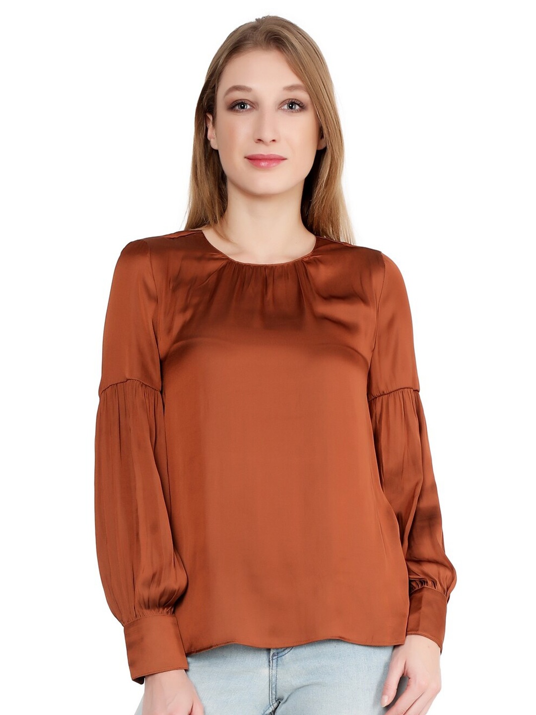 

SAKIA Brown Bishop Sleeves Top