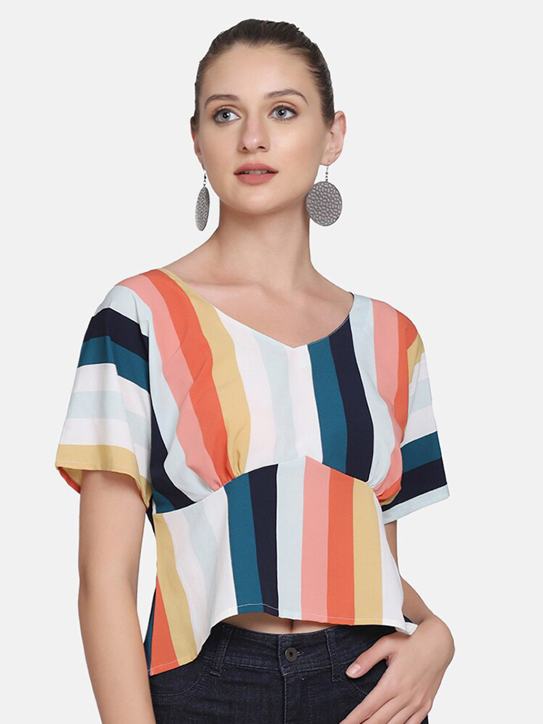 

SAKIA Blue & Red Striped Boxy Top