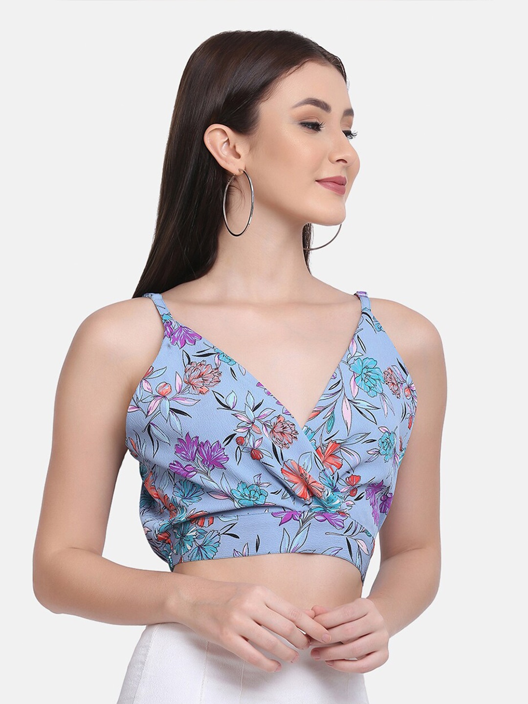 

SAKIA Blue Floral Print Bralette Crop Top