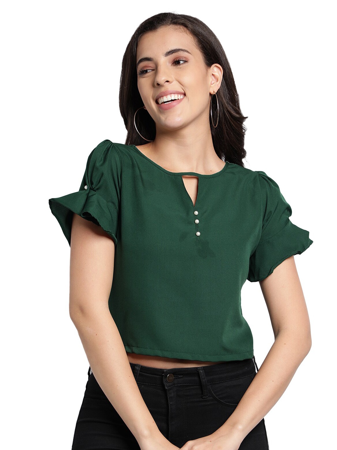 

SAKIA Green Keyhole Neck Crop Top