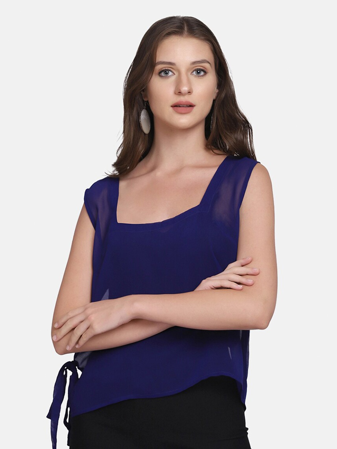 

SAKIA Blue Sheer Crop Top