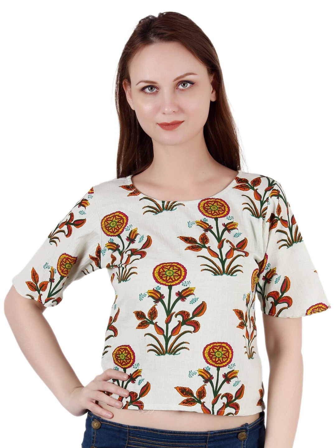 

SAKIA Off White Floral Print Top