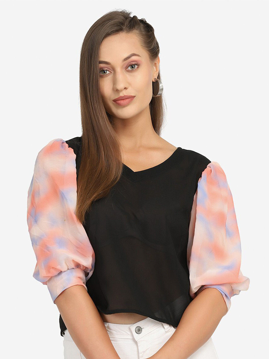

SAKIA Black & Pink Colourblocked Crop Top