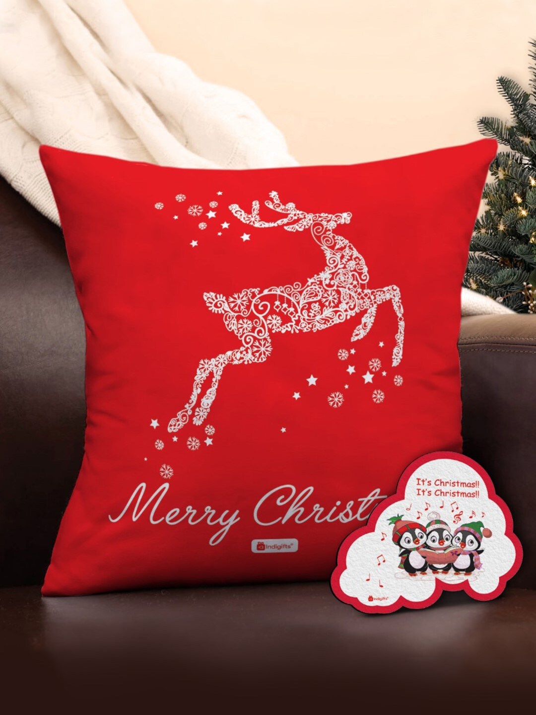 

Indigifts Red & White Graphic Printed Cushion