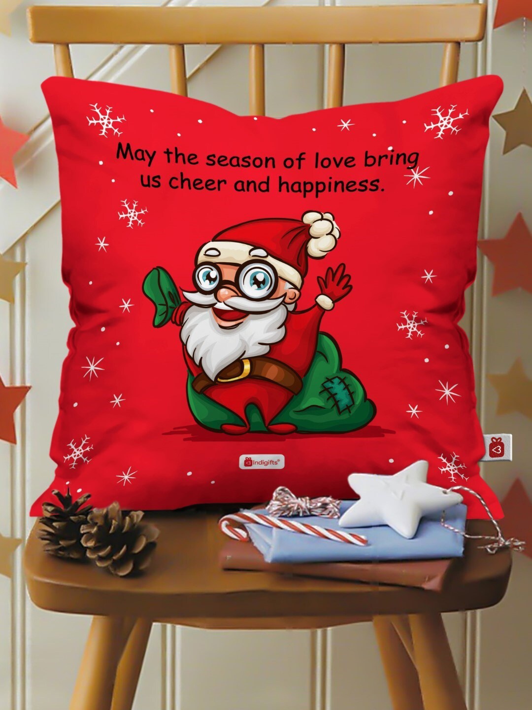 

Indigifts Red & White Graphic Printed Cushion with Filler & Fridge Magnet