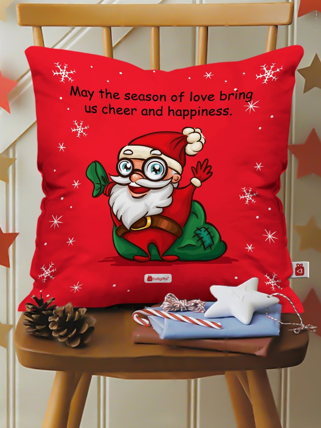

Indigifts Red & White Santa Clause Printed Cushion Cover with Filler