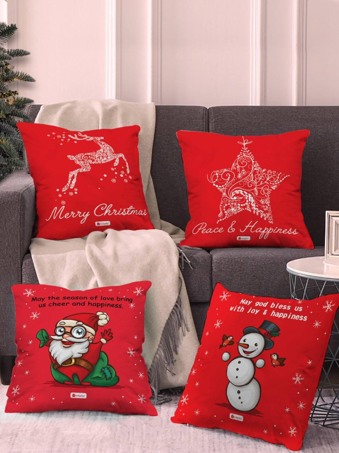 

Indigifts Set of 4 Red & White Graphic Printed Cushions