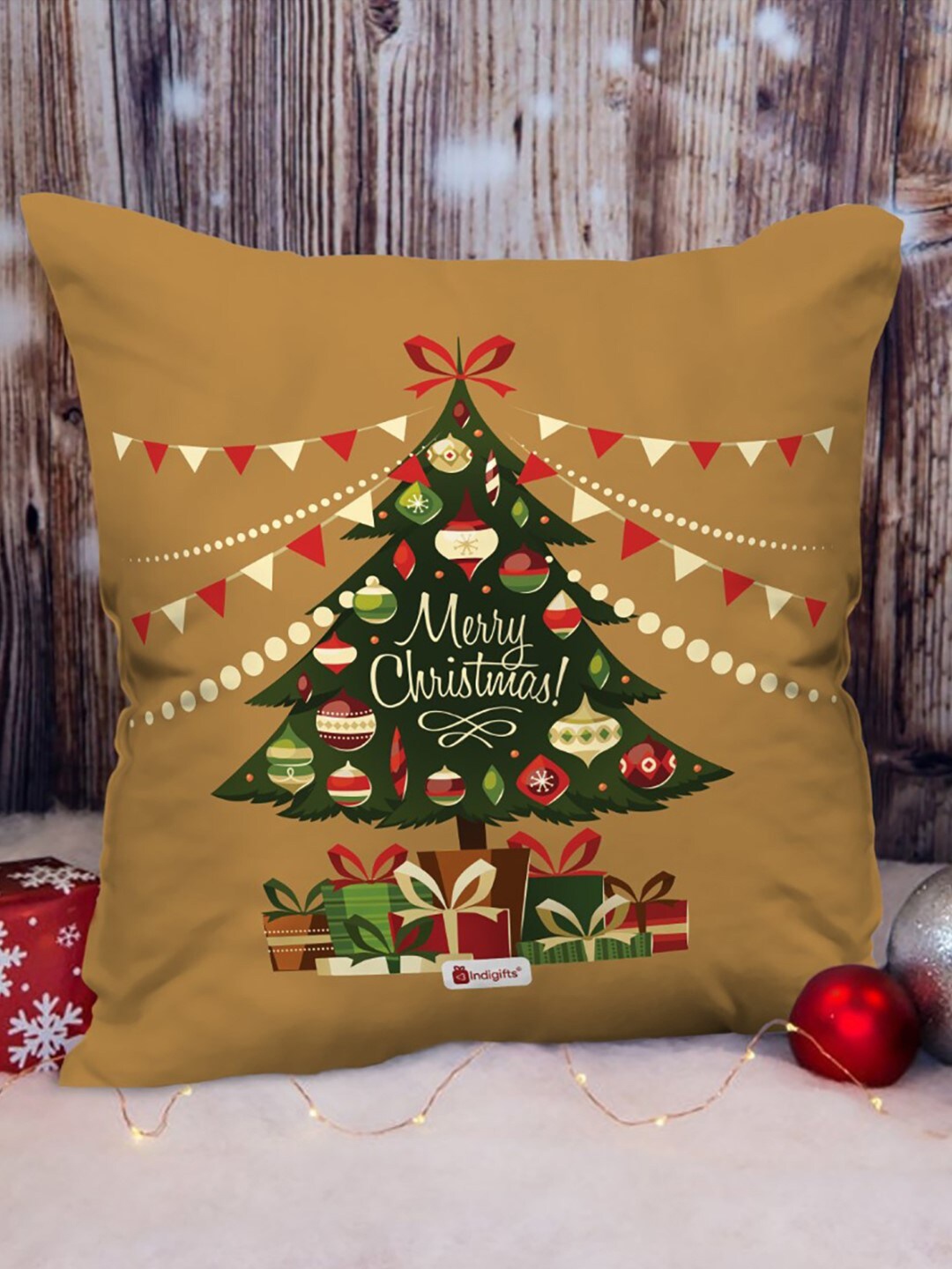 

Indigifts Brown & Green Graphic Printed Cushion Cover with Filler