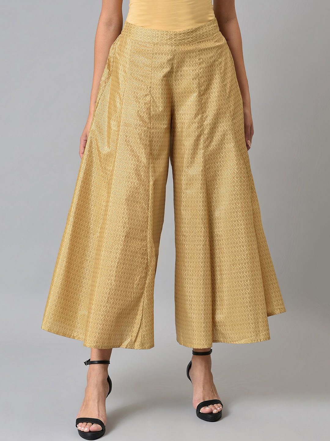 

W Women Gold-Toned Printed Pleated Culottes Trouser