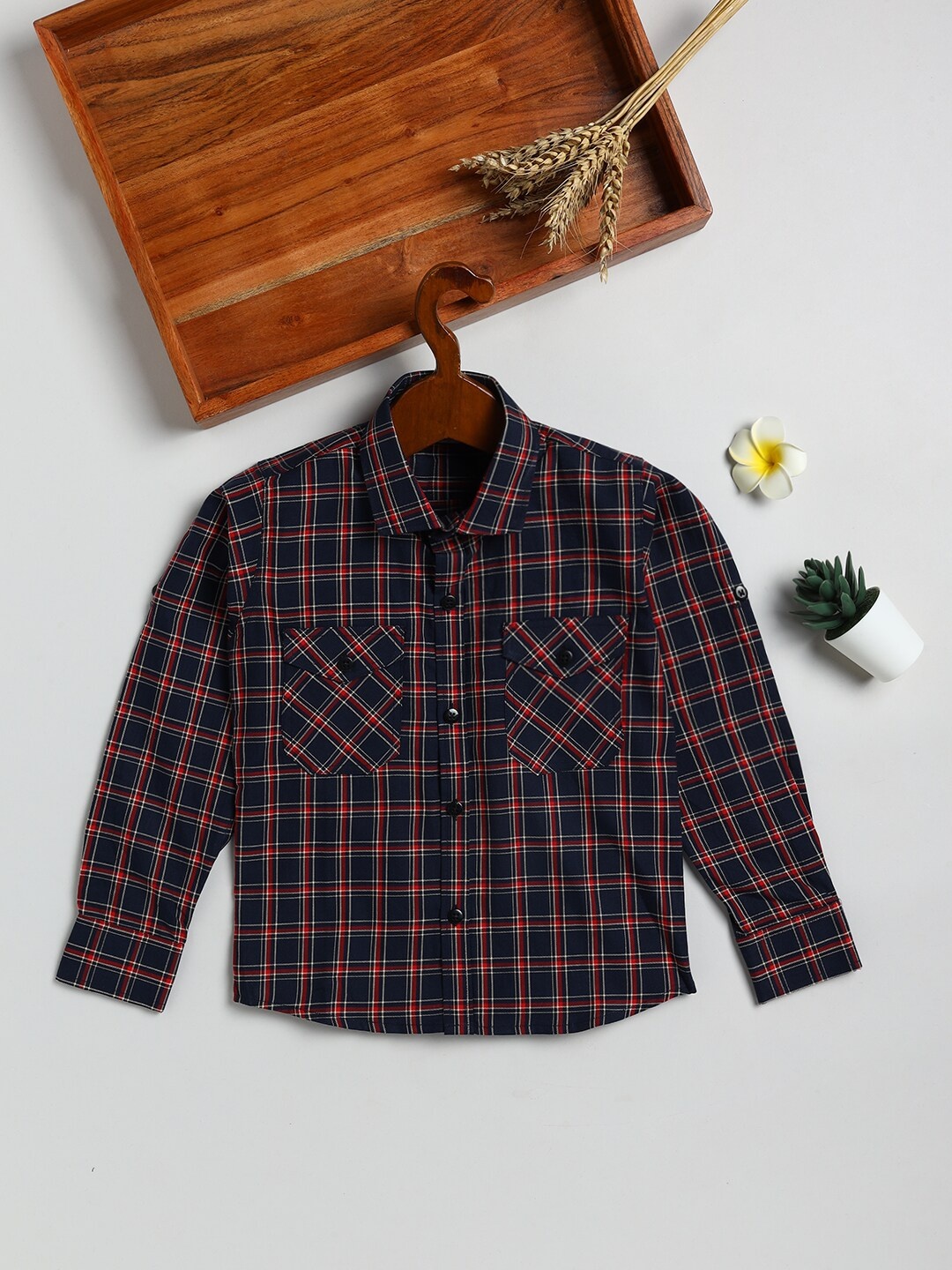 

JBN Creation Boys Navy Blue Cotton Tartan Checks Casual Shirt
