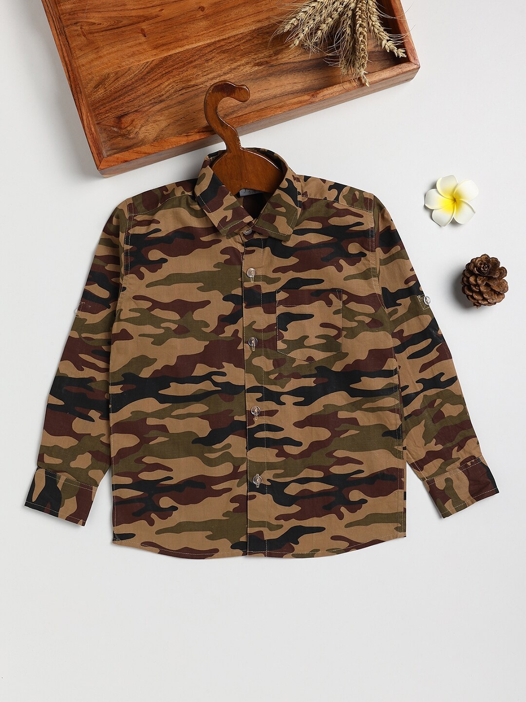 

JBN Creation Boys Brown Cotton Camouflage Printed Casual Shirt