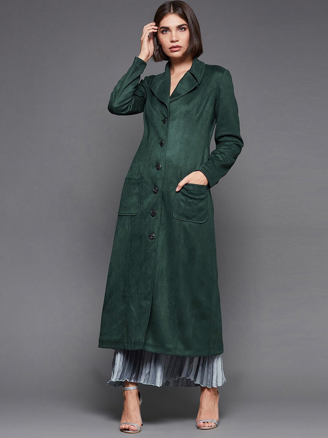 

Miss Chase Suede Longline Overcoat, Green