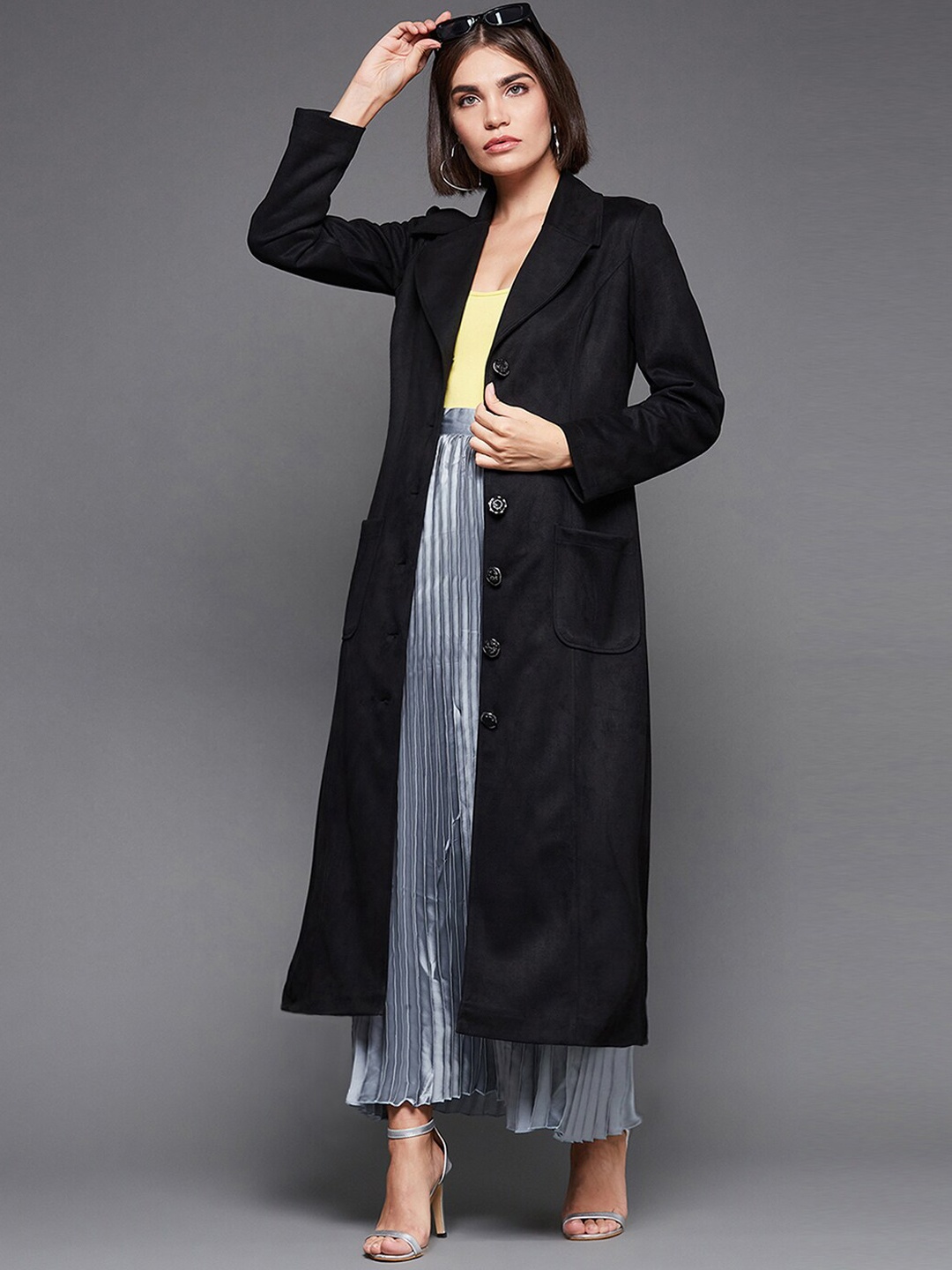 

Miss Chase Suede Longline Overcoat, Black