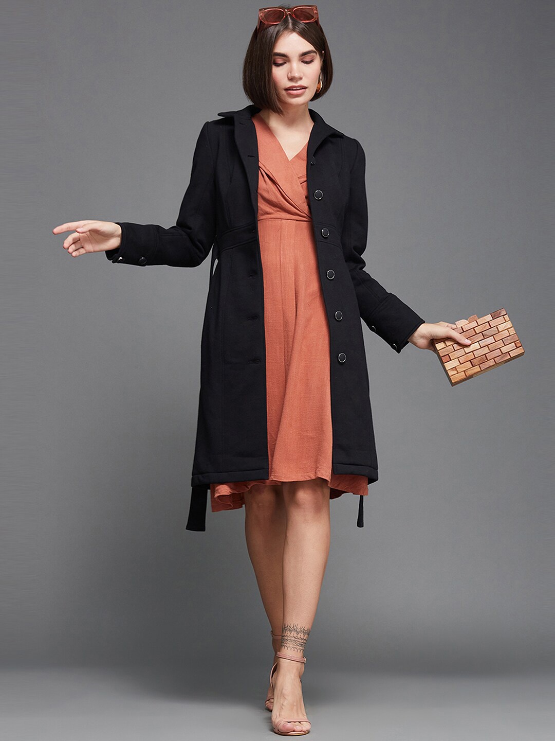 

Miss Chase Women Black Lightweight Longline Overcoat