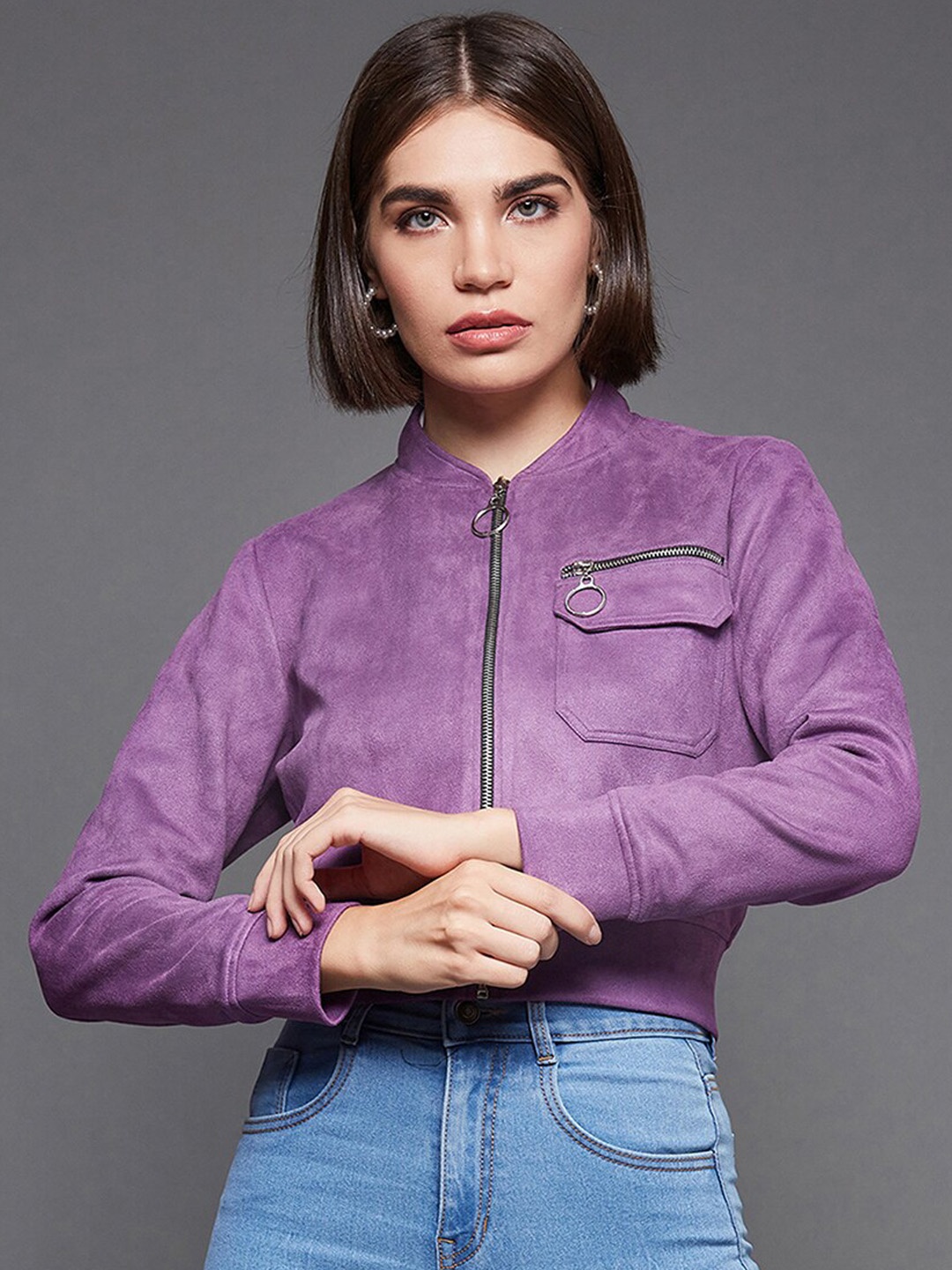 

Miss Chase Women Suede Crop Tailored Jacket, Lavender