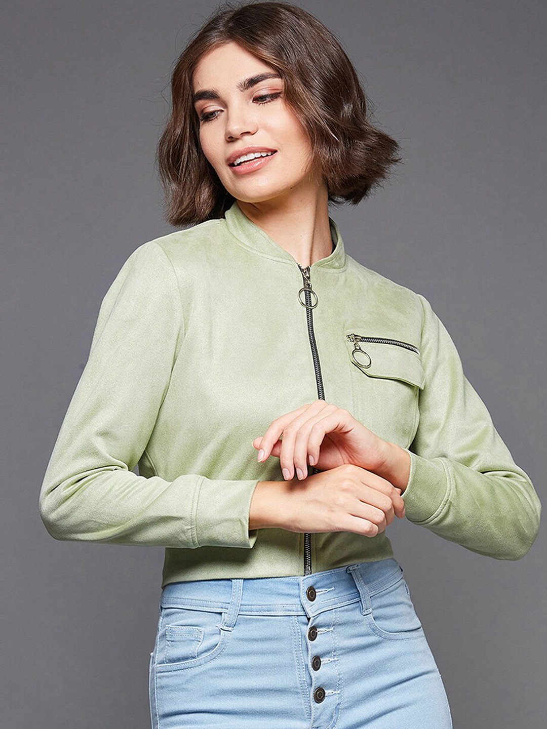 

Miss Chase Suede Crop Tailored Jacket, Green