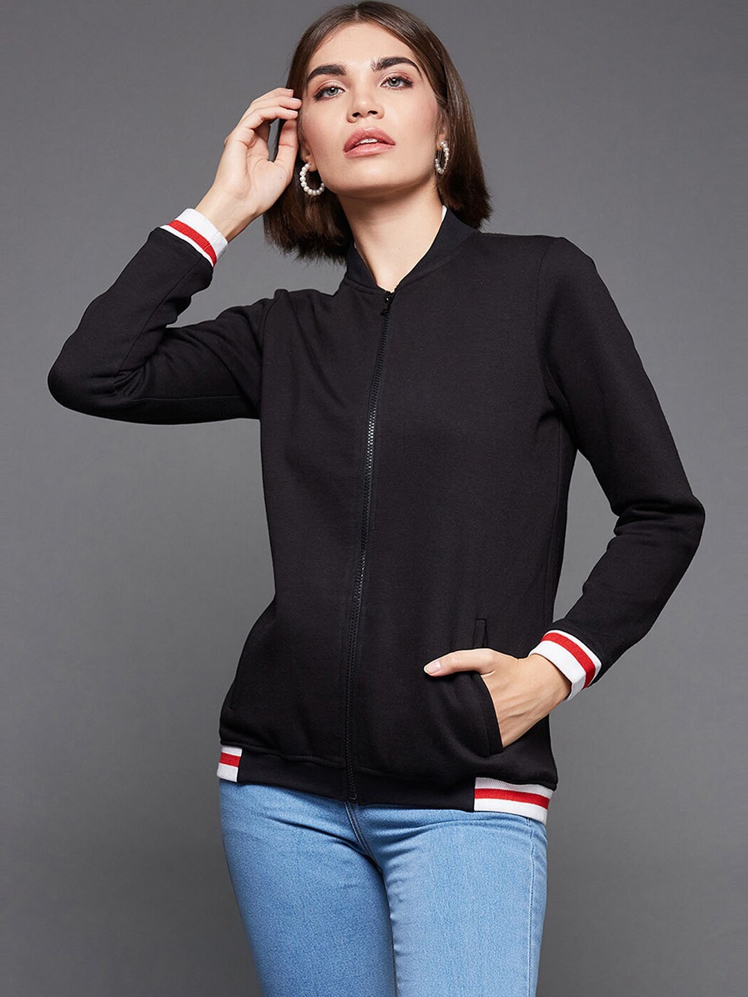 

Miss Chase Women Black Lightweight Bomber Jacket