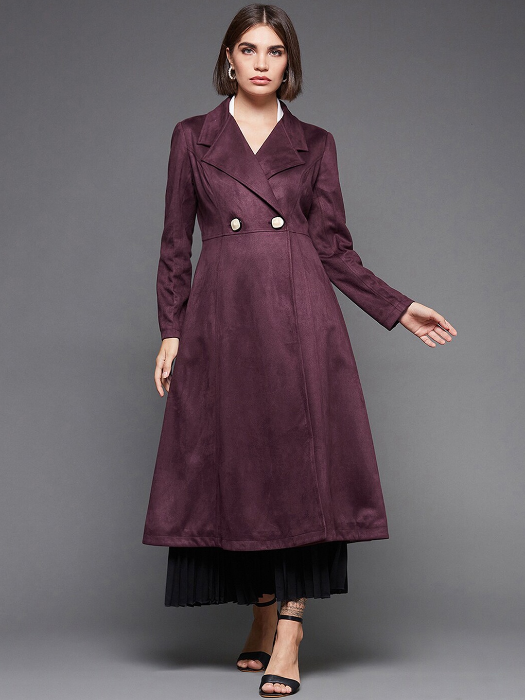 

Miss Chase Women Maroon Suede Longline Overcoat