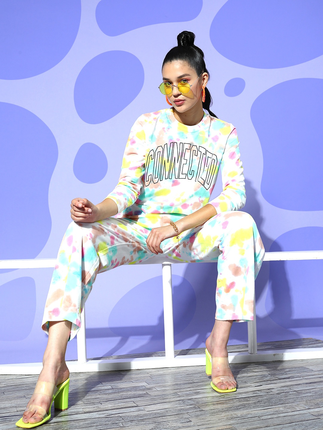 

SASSAFRAS Women Pink & Blue Tie & Dye Track Pants
