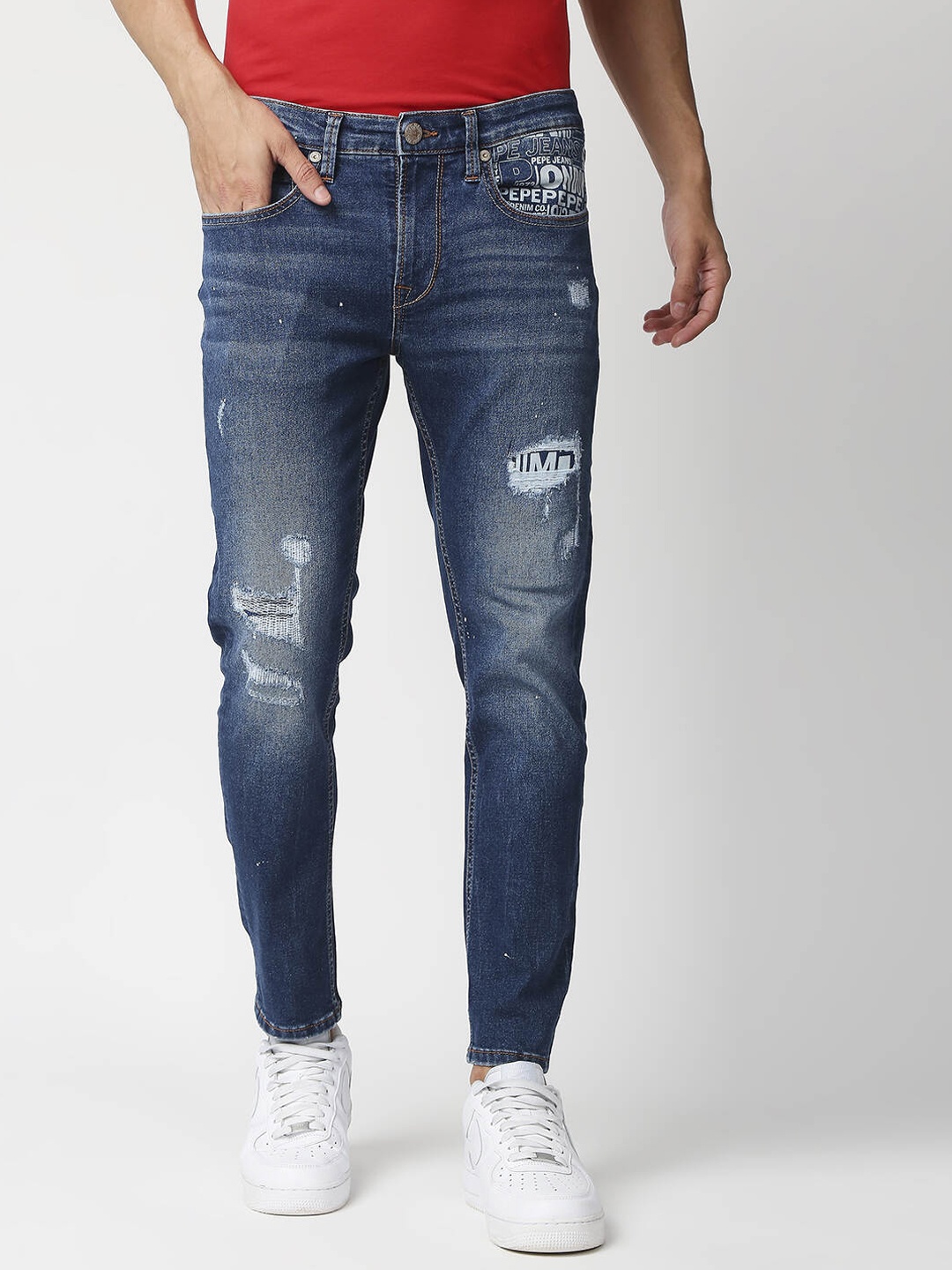

Pepe Jeans Men Blue Skinny Fit Low Distress Heavy Fade Stretchable Jeans