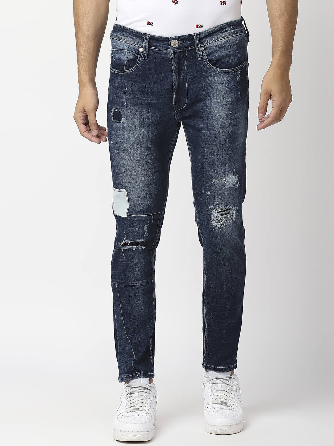 

Pepe Jeans Men Blue Skinny Fit Highly Distressed Heavy Fade Stretchable Jeans