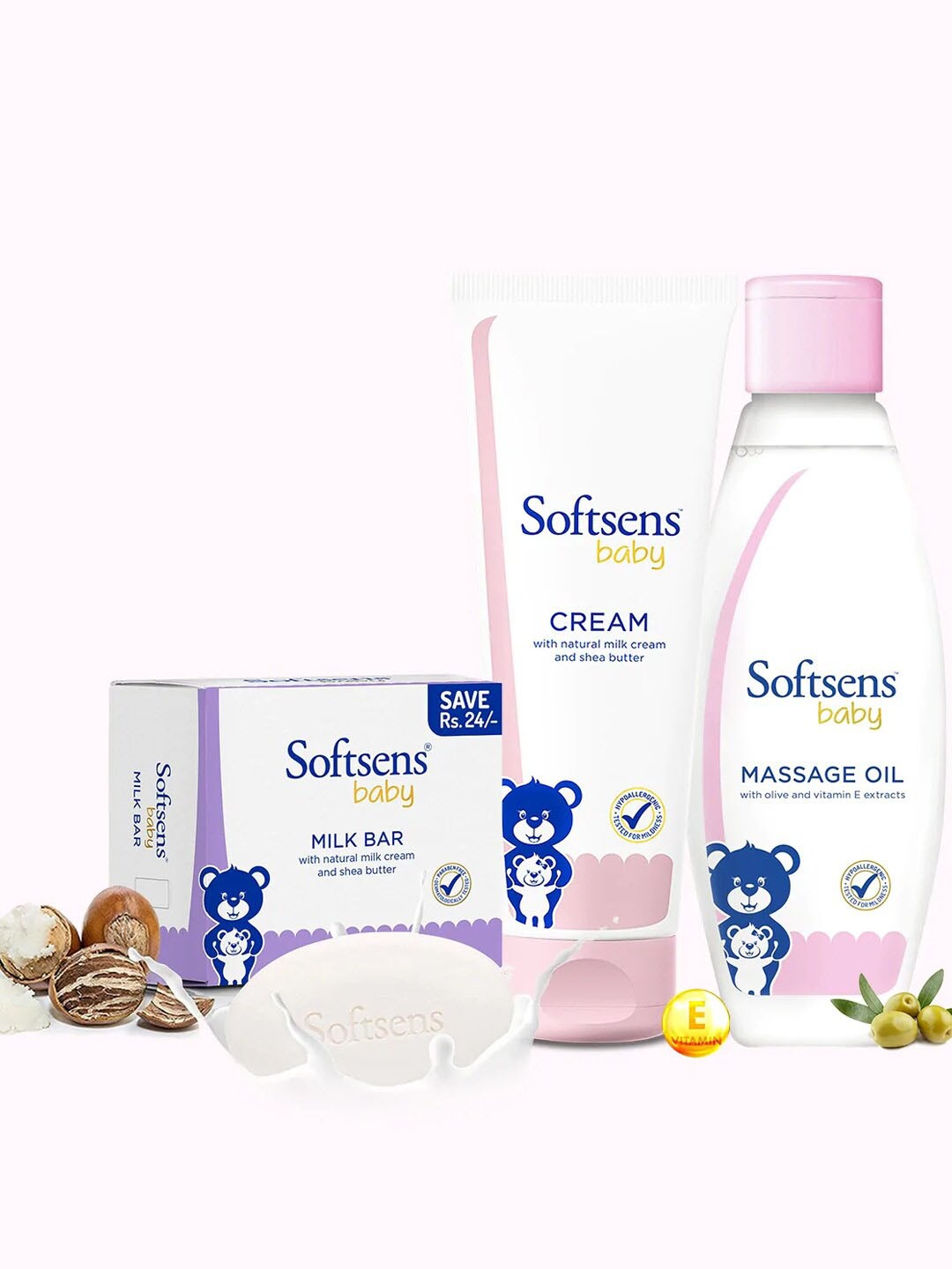 

Softsens Baby Milk Bar Soap With Massage Oil & Cream Skin Hydrating Essentials, White