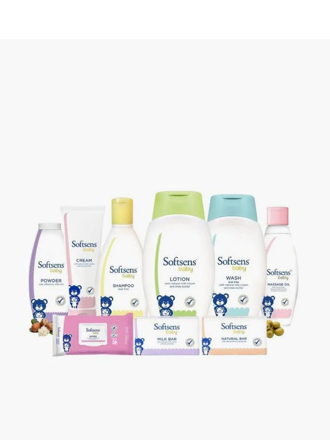 

Softsens Set Of 9 The Complete Baby Bath & Skin Essentials Kit, White