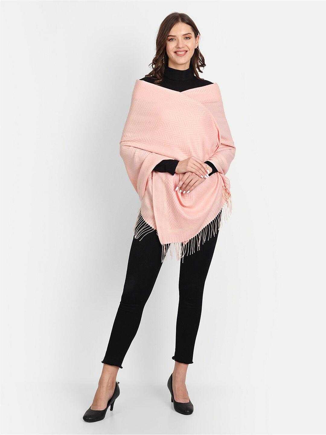 

HK colours of fashion Women Peach-Coloured & Beige Woven Design Stole