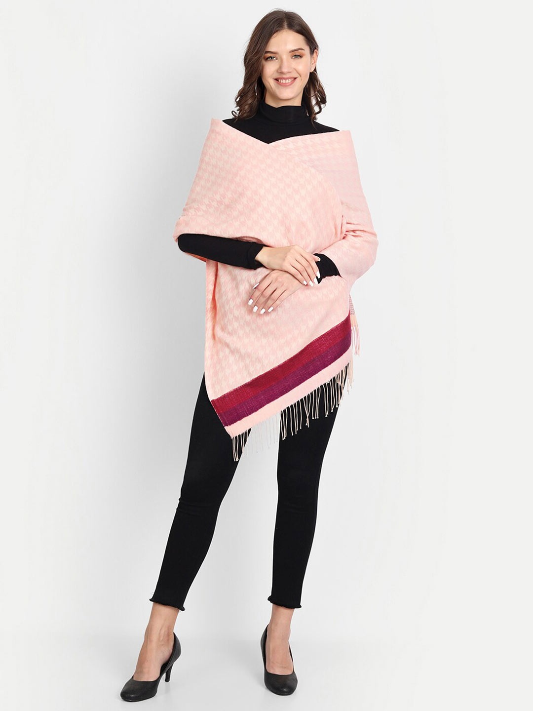 

HK colours of fashion Women Peach-Coloured & White Woven Design Stole