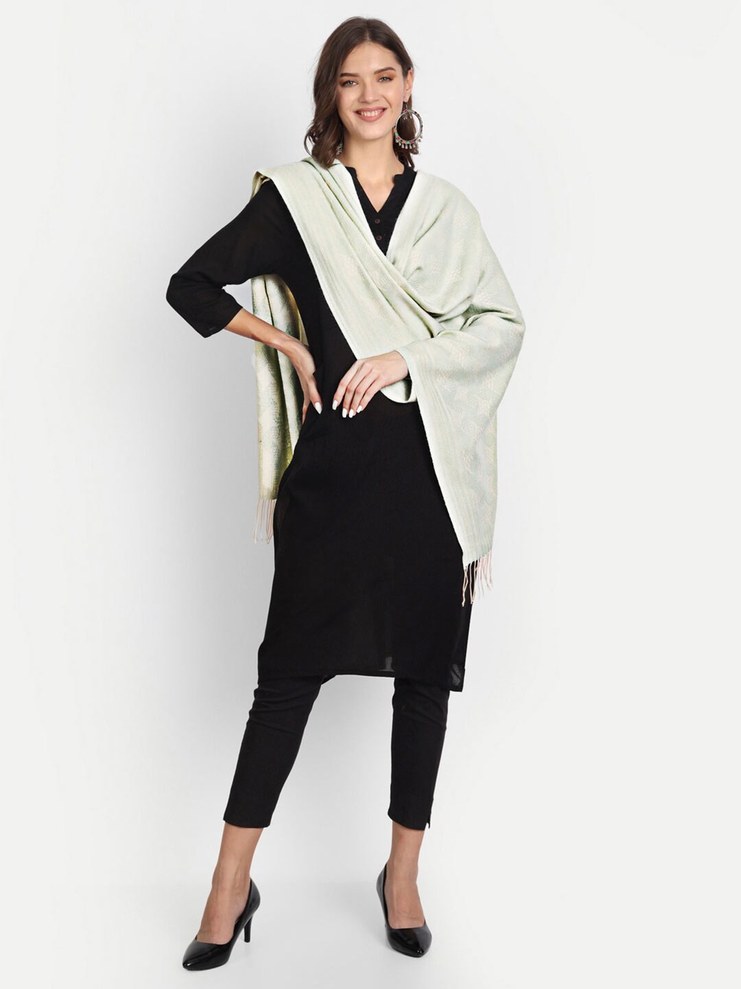 

HK colours of fashion Women Sea Green Woven Design Stole