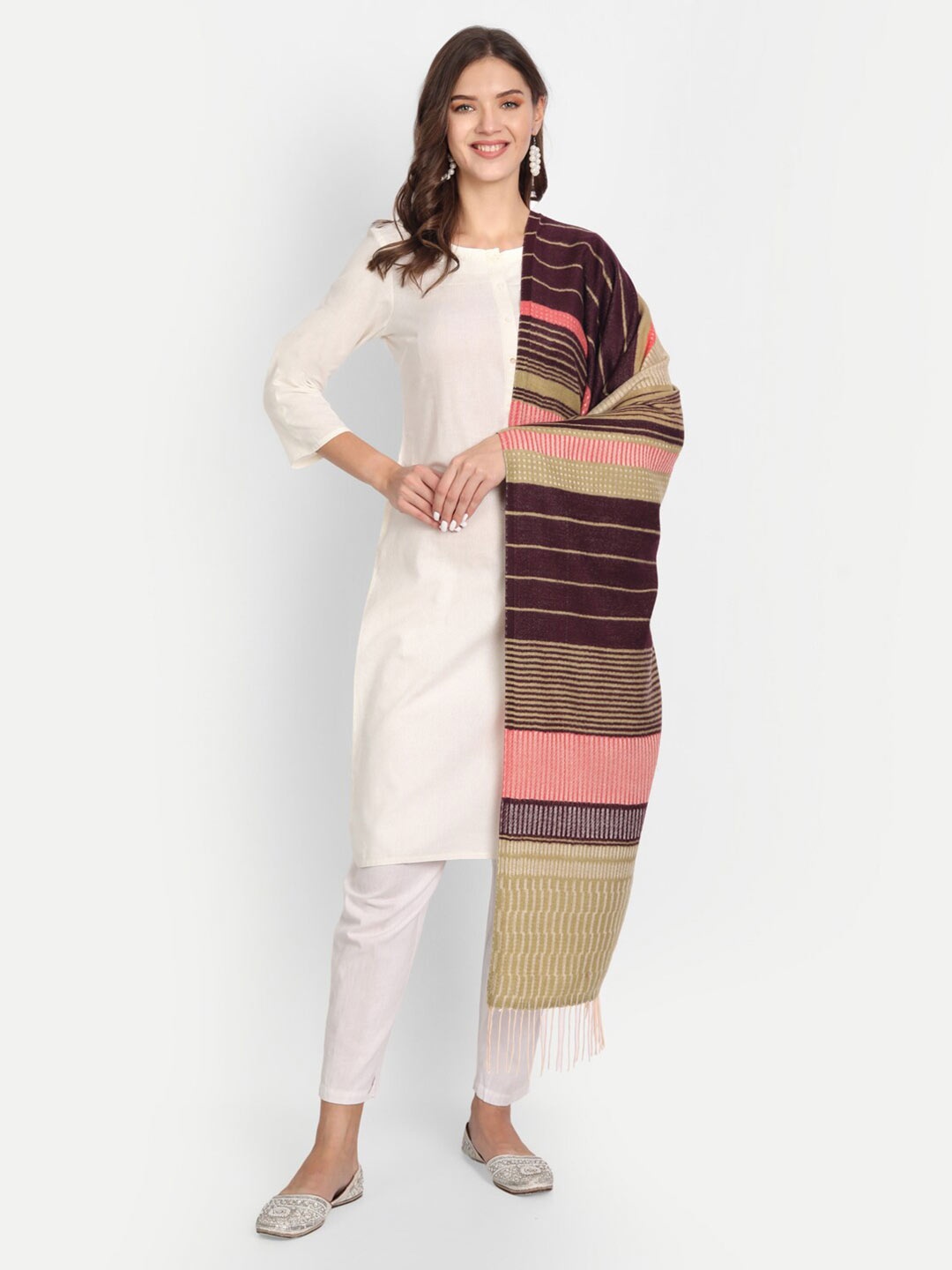 

HK colours of fashion Women Coffee Brown & Cream Striped Stole